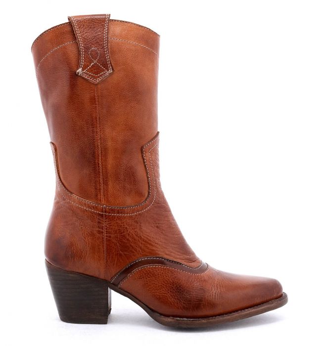 (image for) Basanti Cowgirl Zipper Boots Cognac & Teak Rustic Leather